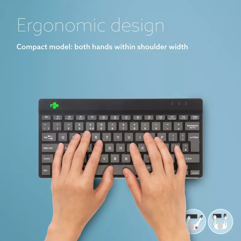 R-Go Tools ergonominen näppäimistö R-Go Compact Break, kompakti näppäimistö tauko-ohjelmistolla, AZERTY (BE), Bluetooth, musta