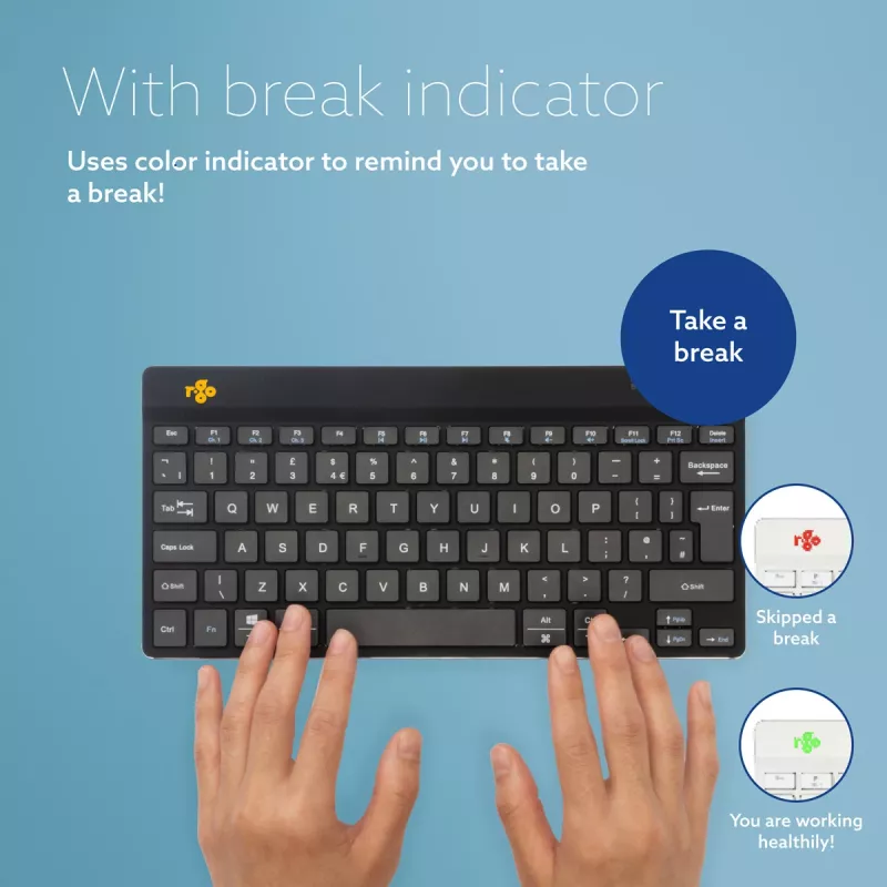 R-Go Tools ergonominen näppäimistö R-Go Compact Break, kompakti näppäimistö tauko-ohjelmistolla, AZERTY (BE), Bluetooth, musta