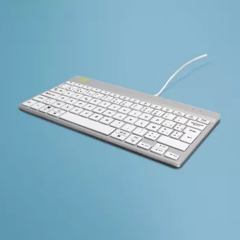 R-Go Tools ergonominen näppäimistö R-Go Compact Break, kompakti näppäimistö tauko-ohjelmistolla, AZERTY (BE), johdollinen, valkoinen