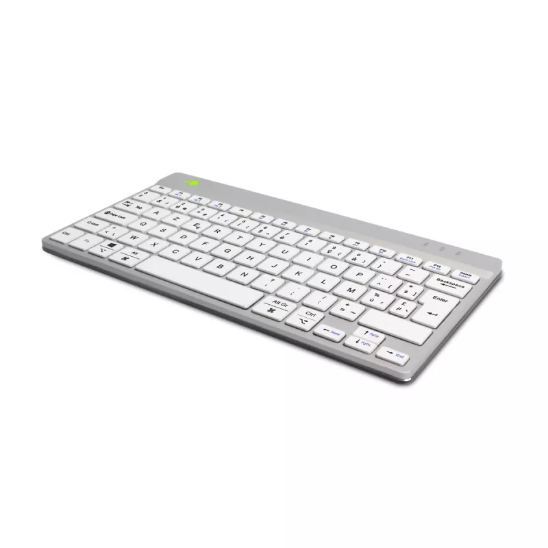 R-Go Tools ergonominen näppäimistö R-Go Compact Break, kompakti näppäimistö tauko-ohjelmistolla, AZERTY (BE), Bluetooth, valkoinen