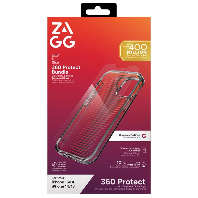 ZAGG 700518204 Luxe + Glass 360 paketti (takakansi + lasi) Apple iPhone 16e/14/13 -laitteille, kirkas