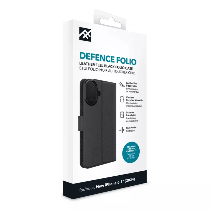 iFrogz 302315354 Defence Folio -kotelo Apple iPhone 16 -laitteelle, musta