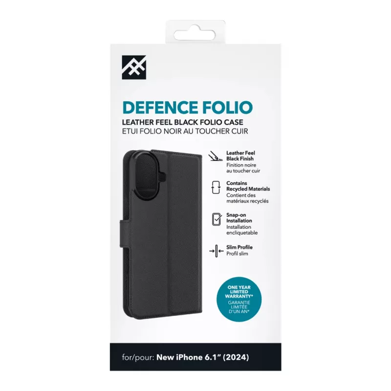 iFrogz 302315354 Defence Folio -kotelo Apple iPhone 16 -laitteelle, musta