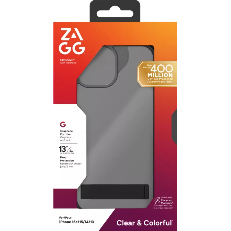ZAGG Santa Cruz Kickstand-kotelo iPhone 17e/16e/15/14/13 musta