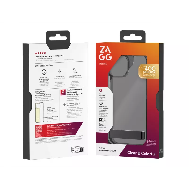 ZAGG Santa Cruz Kickstand-kotelo iPhone 17e/16e/15/14/13 musta