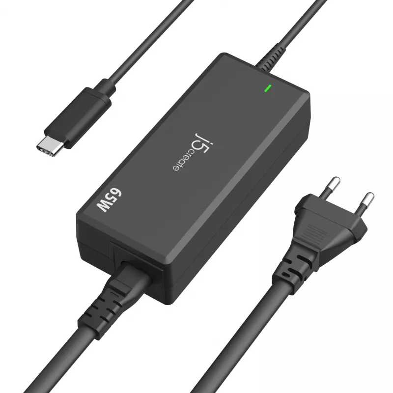 USB-C PD -virtasovitin j5create JUP1265 — 65W, sisäkäyttöön, musta, muovia, 118×32×50 mm (EU)