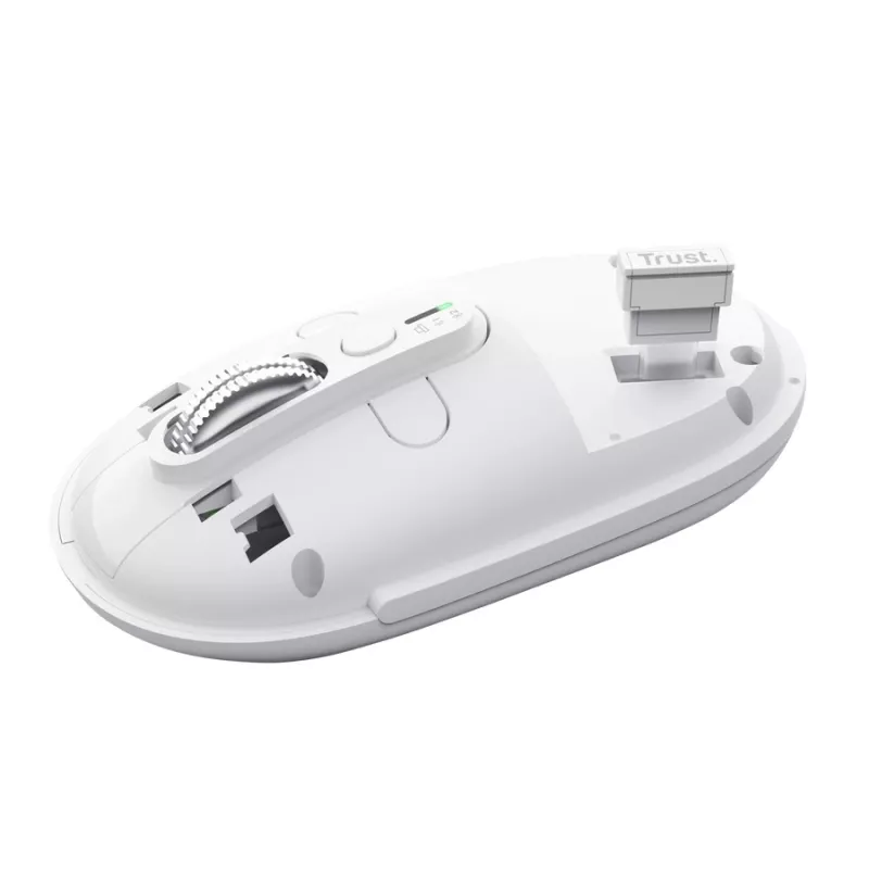 Langaton toimistohiiri TRUST Seron ohut Multi – molempikätinen, RF + Bluetooth, optinen 3200 DPI, 7 painiketta, valkoinen