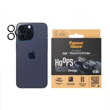 PanzerGlass Hoops kameran linssinsuoja iPhone 15 Pro 15 Pro Max sininen titanium naarmuuntumaton iskunkestävä