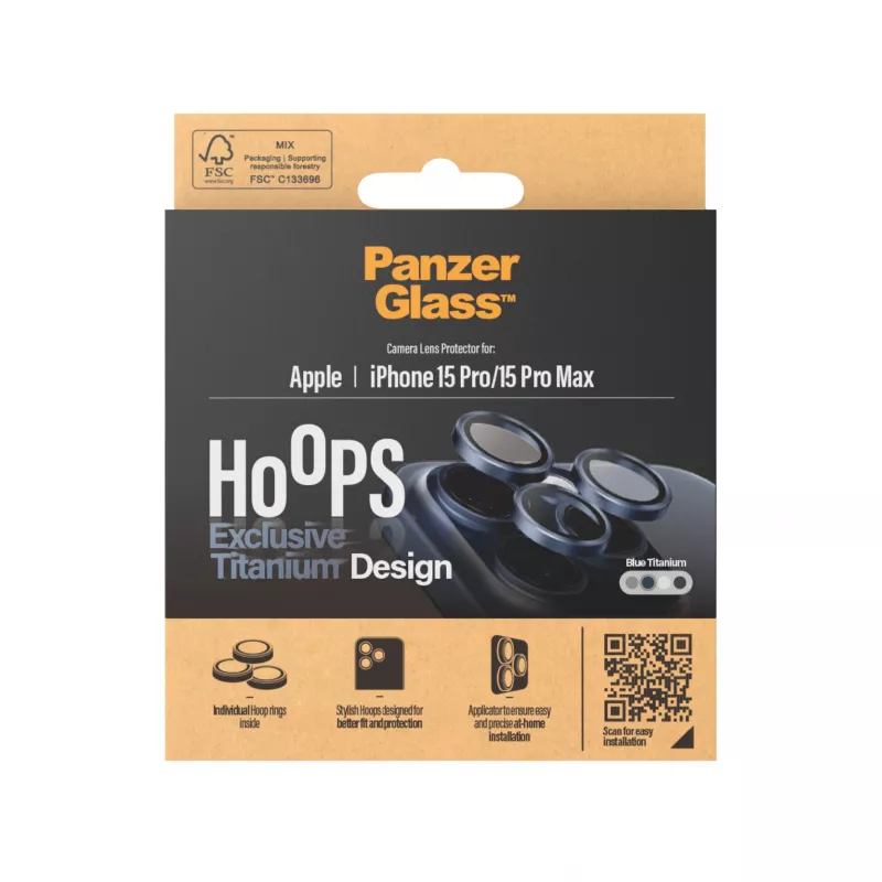 PanzerGlass Hoops kameran linssinsuoja iPhone 15 Pro 15 Pro Max sininen titanium naarmuuntumaton iskunkestävä