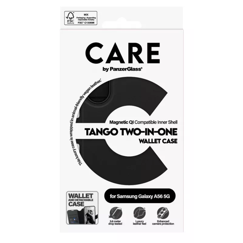 PanzerGlass CARE Feature Case Tango Two-in-One Wallet -suojakotelo Samsung Galaxy A56 5G:lle, musta