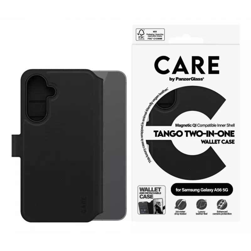 PanzerGlass CARE Feature Case Tango Two-in-One Wallet -suojakotelo Samsung Galaxy A56 5G:lle, musta