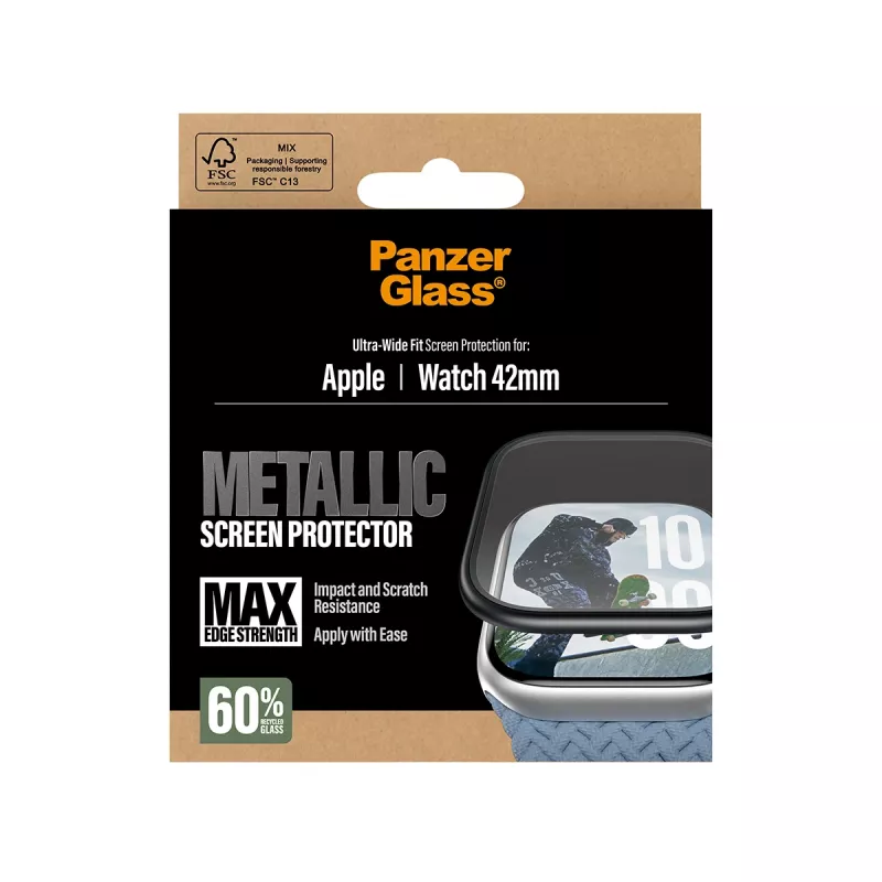 Näytönsuoja PanzerGlass musta metallikehys Apple Watchille (malli PG38147)