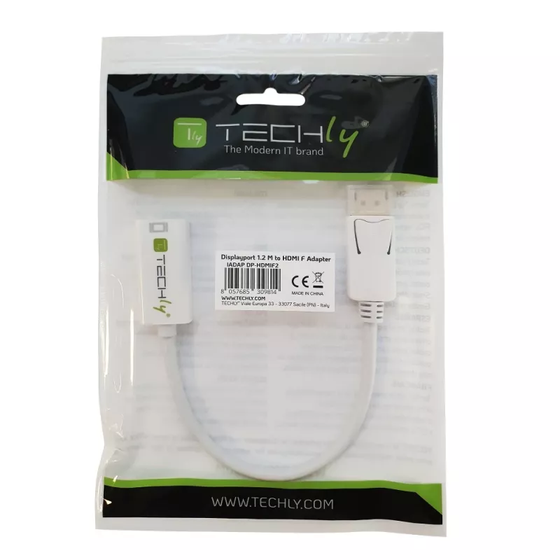 Techly DisplayPort 1.2 uros / HDMI naaras -sovitin 15 cm valkoinen IADAP DP-HDMIF2