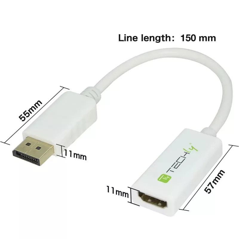Techly DisplayPort 1.2 uros / HDMI naaras -sovitin 15 cm valkoinen IADAP DP-HDMIF2