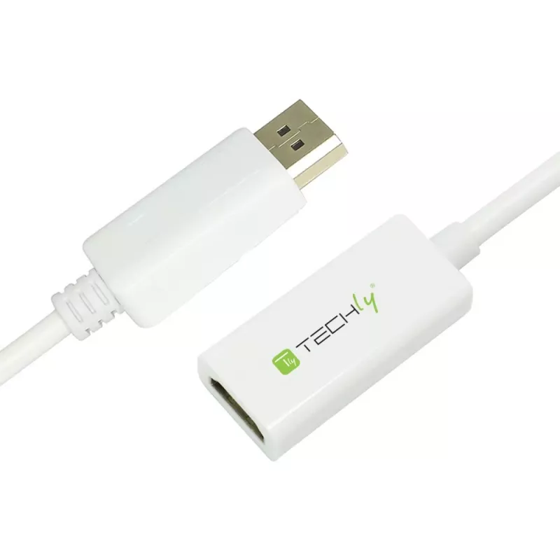 Techly DisplayPort 1.2 uros / HDMI naaras -sovitin 15 cm valkoinen IADAP DP-HDMIF2