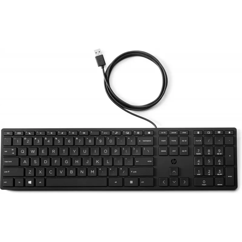 HP Wired Desktop 320K näppäimistö — täysikokoinen USB, kalvonäppäimistö, musta