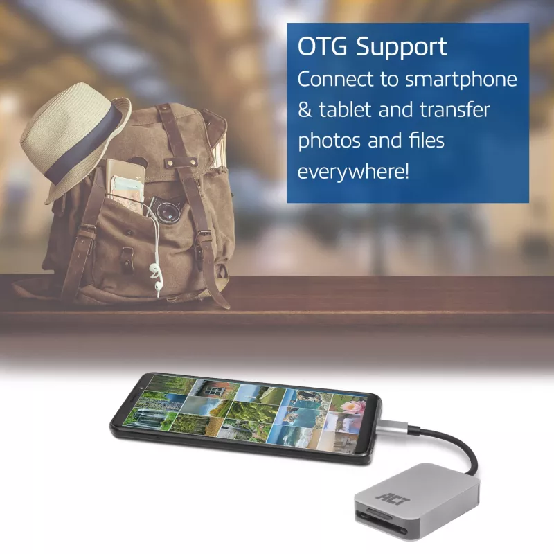 Kortinlukija ACT AC7056 USB 3.2 Gen 1 Type-C harmaa MicroSD SD
