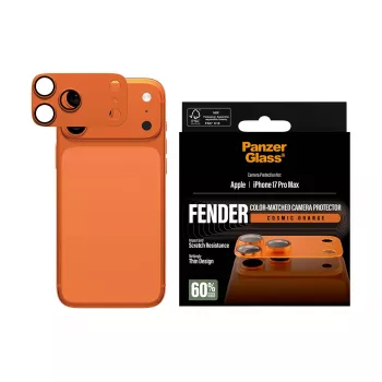 Kameransuoja PanzerGlass Fender iPhone 17 Pro Max, silikoni, Cosmic Orange, naarmu- ja iskunkestävä
