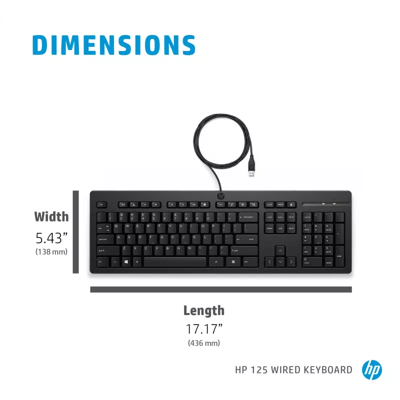 HP 125 johdollinen näppäimistö Full-Size USB kalvo QWERTY musta