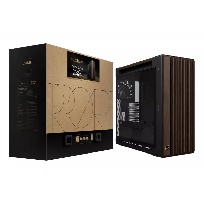 ASUS ProArt PA602 Wood Edition Modern musta - Tempered Glass Panel Midi Tower musta, puu