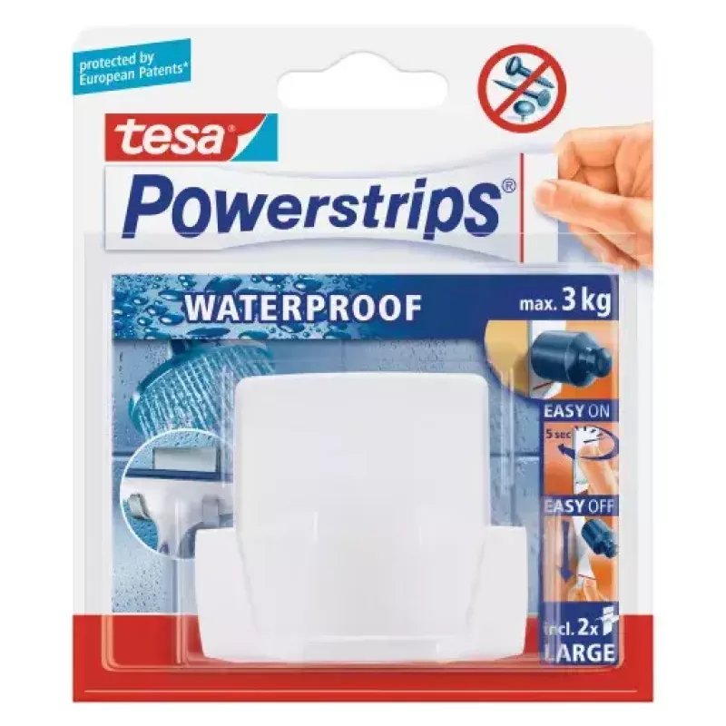 Tesa Powerstrips vedenkestävä Duo-koukku Wave, valkoinen