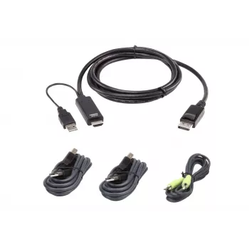 KVM-kaapelisarja ATEN 1,8 m USB Universal Secure KVM -kaapelisarja – 1,8 m, USB-näppäimistö/hiiri, DisplayPort-konsoli, musta