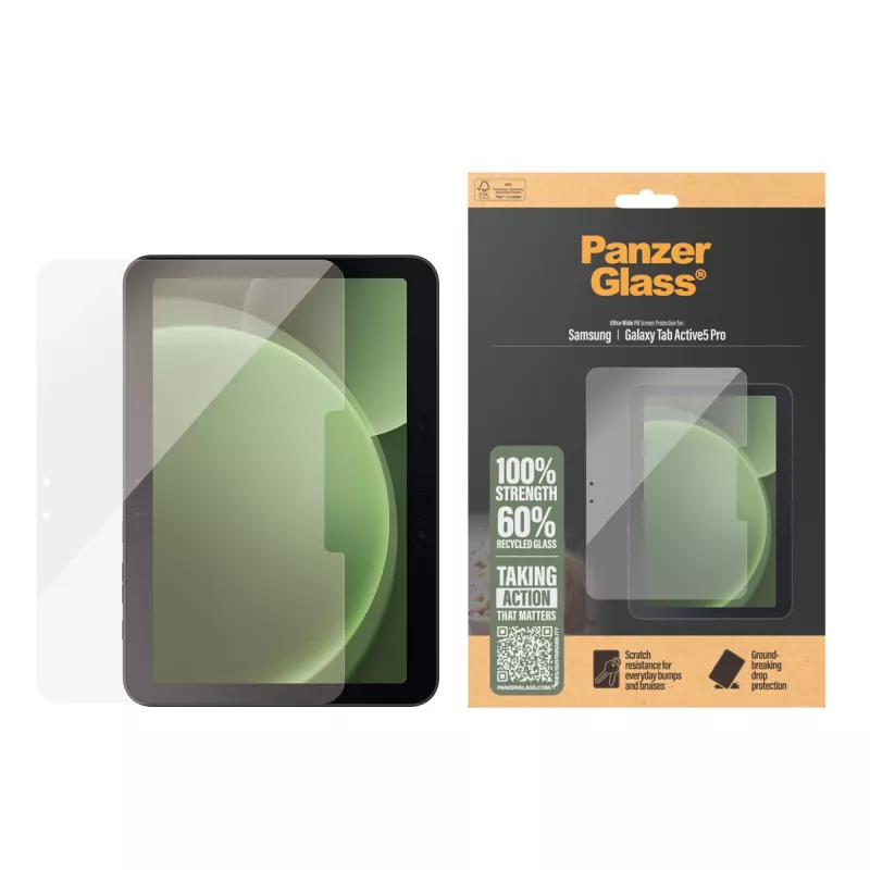 Näytönsuoja PanzerGlass Samsung Galaxy Tab Active5 Pro -laitteeseen — Ultra-Wide Fit, karkaistu lasi/PET, läpinäkyvä
