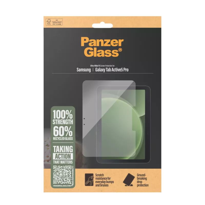 Näytönsuoja PanzerGlass Samsung Galaxy Tab Active5 Pro -laitteeseen — Ultra-Wide Fit, karkaistu lasi/PET, läpinäkyvä