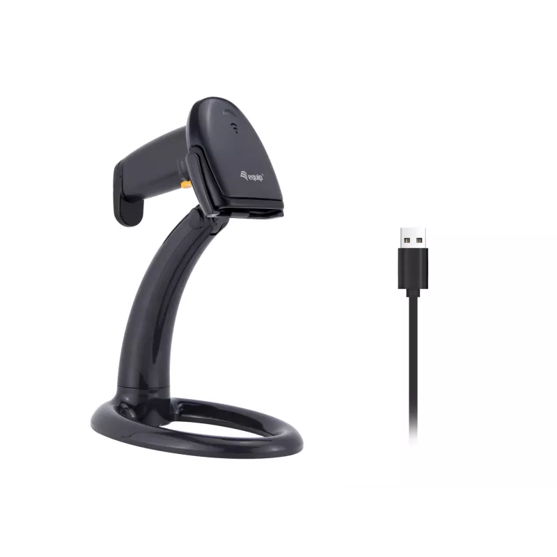 Käsikäyttöinen viivakoodilukija Equip USB 1D jalustalla LED johdollinen 1,8m