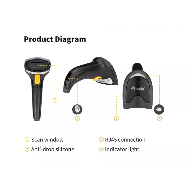 Equip USB 2D -viivakoodilukija, jalustalla