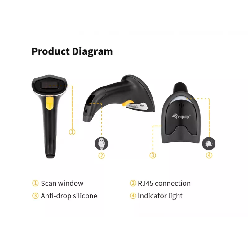 Käsikäyttöinen viivakoodilukija Equip 1D laser USB johdollinen musta ABS