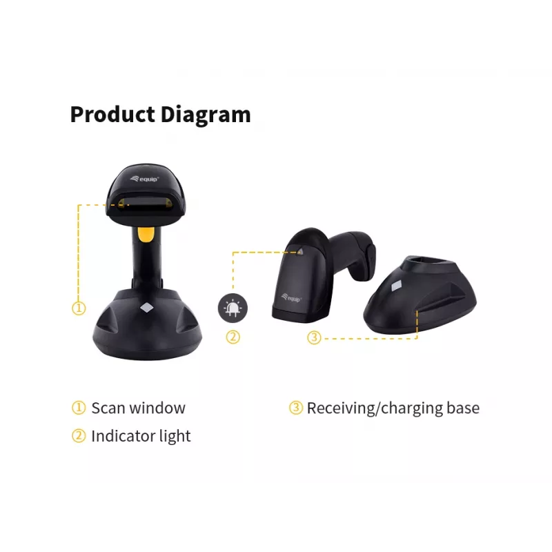 Equip langaton 1D-laser-viivakoodilukija, pitkä kantama, jalustalla