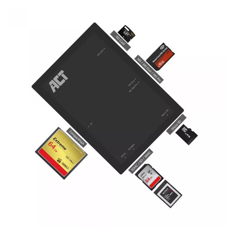ACT USB 3.0 -kortinlukija AC6370 CF MMC MS Duo MicroSD SDHC musta
