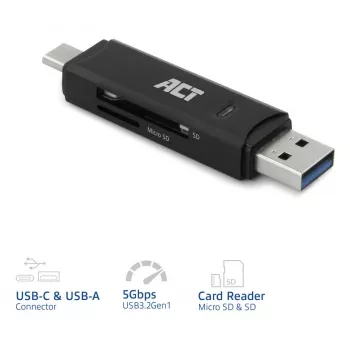 Kortinlukija ACT USB-C/USB-A 3.0 musta