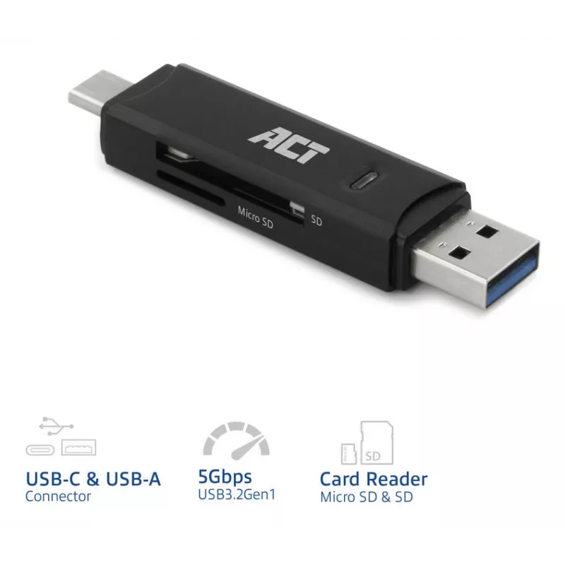 Kortinlukija ACT USB-C/USB-A 3.0 musta