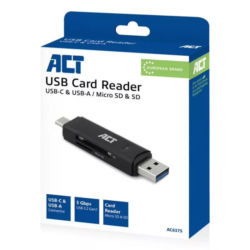 Kortinlukija ACT USB-C/USB-A 3.0 musta