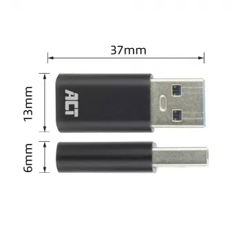 USB-A-plugi USB-C-liitäntään -adapteri ACT AC7376 musta