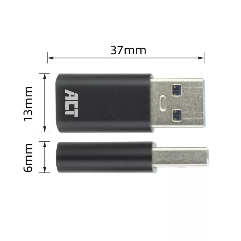 USB-A-plugi USB-C-liitäntään -adapteri ACT AC7376 musta