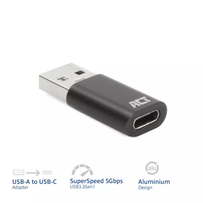 USB-A-plugi USB-C-liitäntään -adapteri ACT AC7376 musta