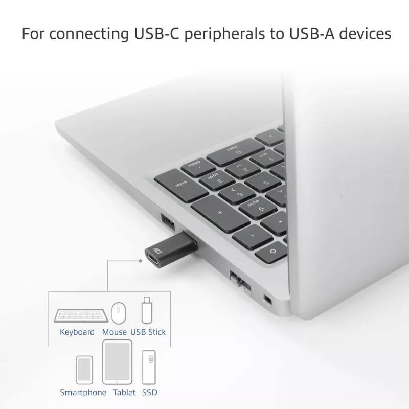 USB-A-plugi USB-C-liitäntään -adapteri ACT AC7376 musta
