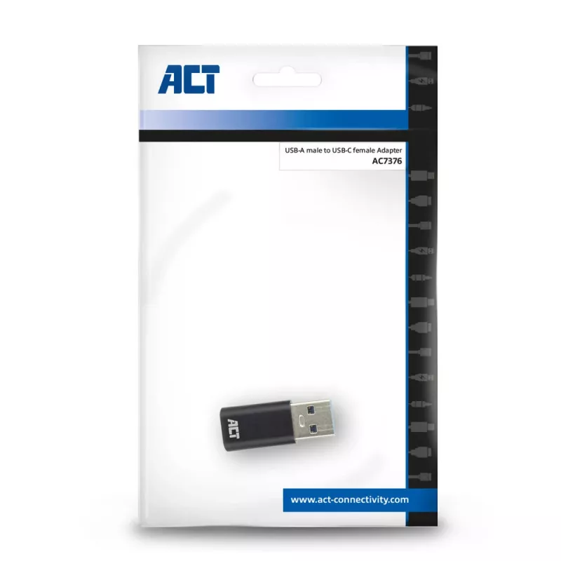 USB-A-plugi USB-C-liitäntään -adapteri ACT AC7376 musta