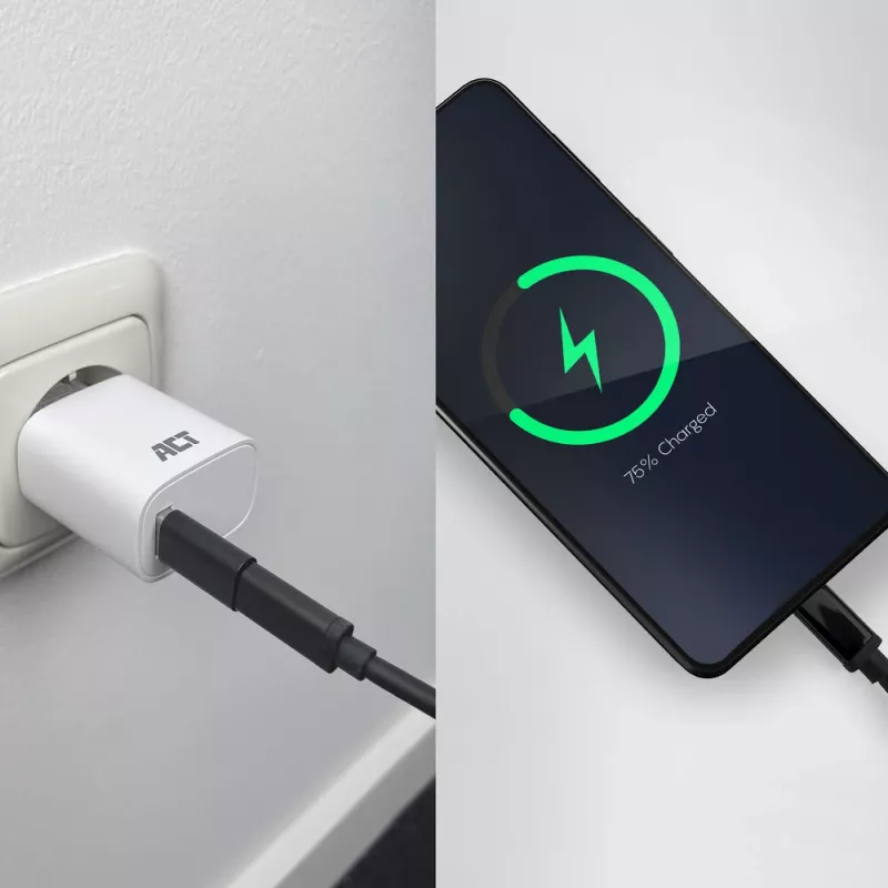 USB-A-plugi USB-C-liitäntään -adapteri ACT AC7376 musta