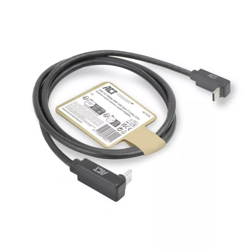 ACT USB 3.0 10Gbps 60W USB Type-C (ylös/alas kulma) - USB Type-C (ylös/alas kulma) -kaapeli, 1 metri