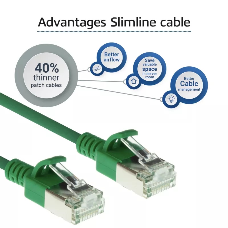 ACT vihreä 1 m LSZH U/FTP CAT6A Datacenter Slimline -verkkokaapeli, ilman salpaa, RJ45-liittimillä