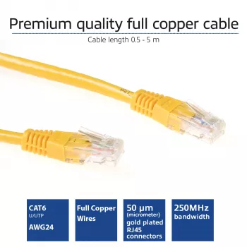 ACT keltainen 1,5 m U/UTP CAT6 -verkkokaapeli RJ45-liittimillä