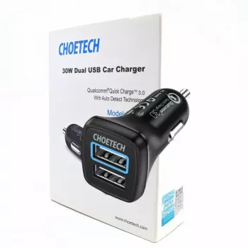 Virtalähde CHOETECH C0051 dual USB-A 36W QC3.0, musta