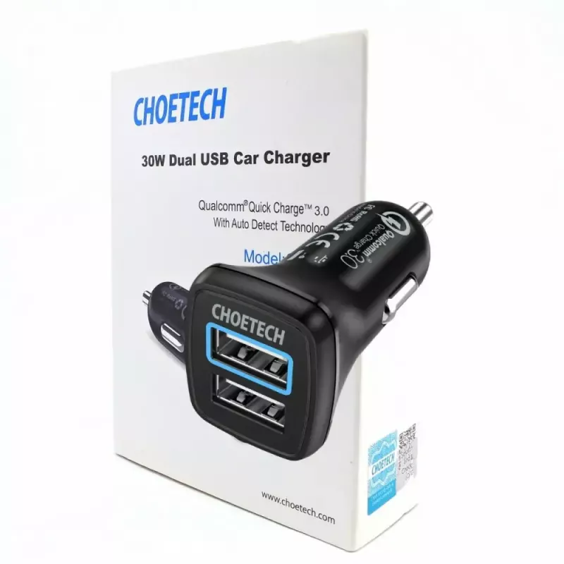 Virtalähde CHOETECH C0051 dual USB-A 36W QC3.0, musta