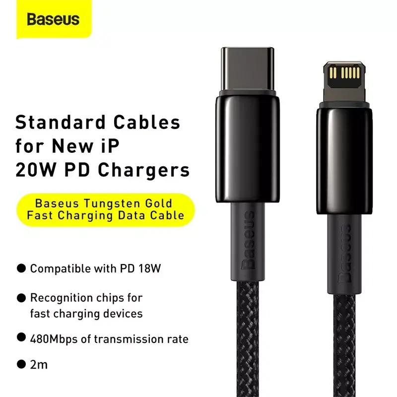 Baseus Tungsten Gold -kaapeli 2 m musta Lightning USB-C