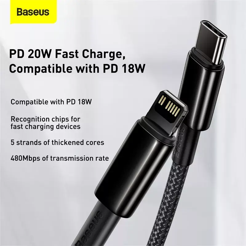 Baseus Tungsten Gold -kaapeli 2 m musta Lightning USB-C