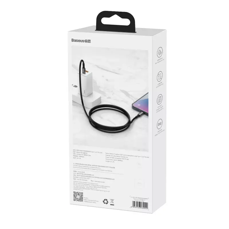 Baseus Tungsten Gold -kaapeli 2 m musta Lightning USB-C